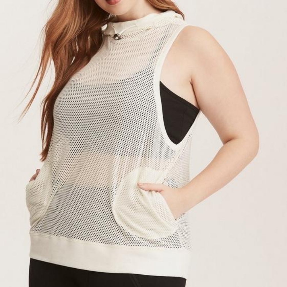 Torrid Active Ivory Mesh Sleeveless Hoodie Cover-up Top Size 4X